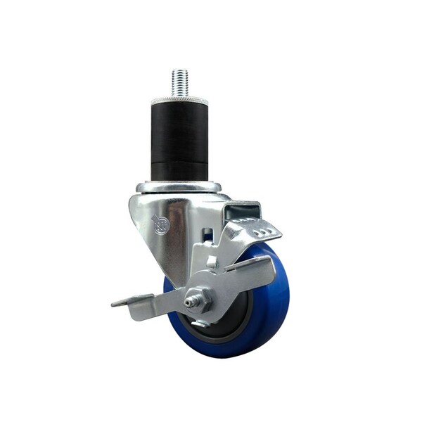 Service Caster 3'' SS Blue Poly Swivel 1-3/4'' Expanding Stem Caster with Brake SCC-SSEX20S314-PPUB-BLUE-TLB-134 - main